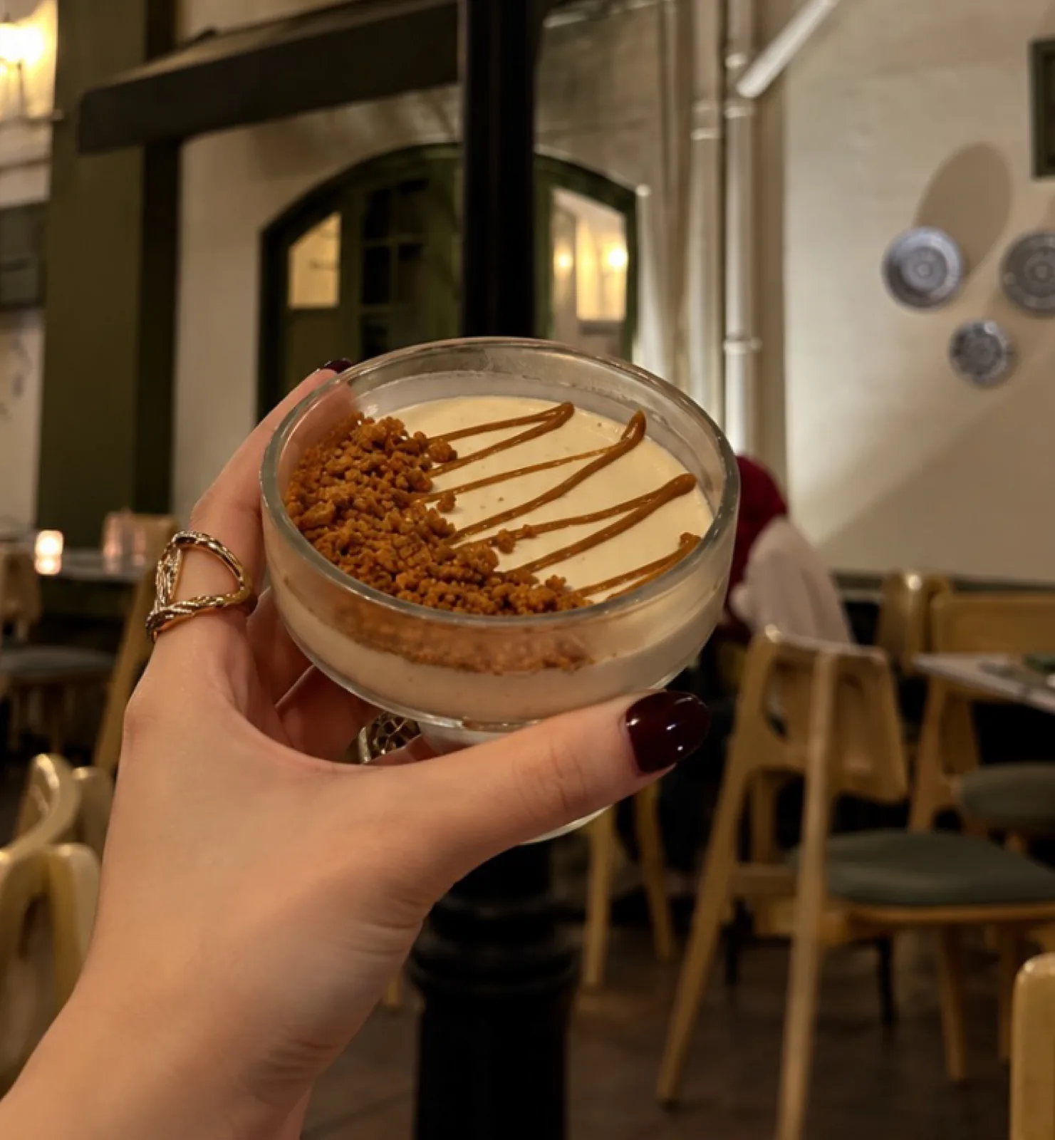 Lotus panna cotta held up in the street